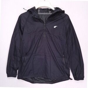 Ezrun Half Zip Hooded Windbreaker Rain Jacket Black Reflective Running Mens M